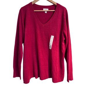 Croft & Barrow Pink Stretchy Knit Sweater Size XXL NWT $36 V Neck Acrylic